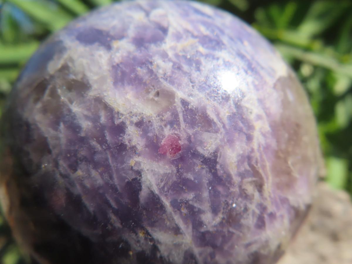 Polished Purple Lepidolite with Pink Rubellite Tourmaline Sphere x 1 From Madagascar