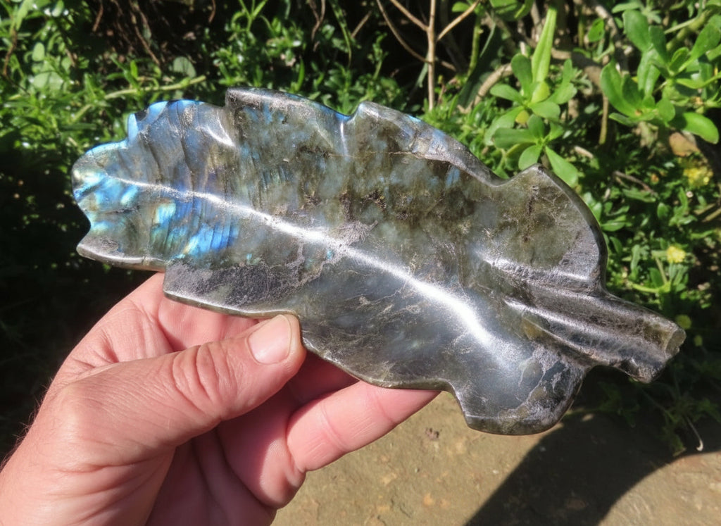 Hand Made Labradorite Leaf Dish or Ring Holder Carving x 1 From Madagascar