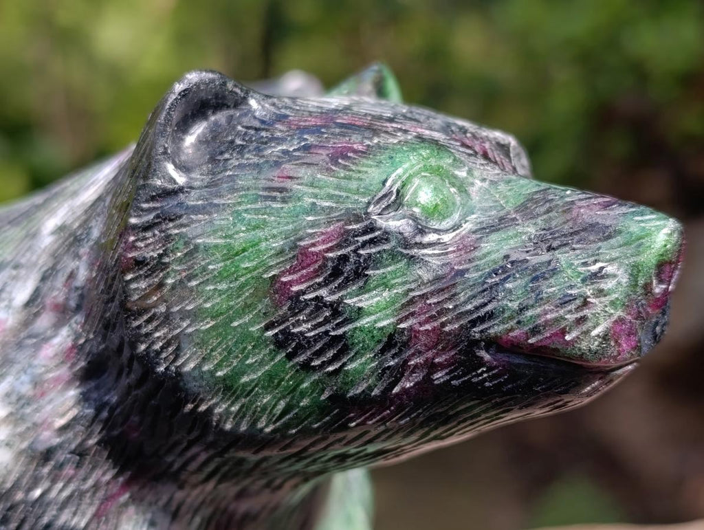 Polished Rare Hand Made Ruby Zoisite Mamma Bear and Cubs Carving x 1 From Tanzania