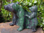 Polished Rare Hand Made Ruby Zoisite Mamma Bear and Cubs Carving x 1 From Tanzania