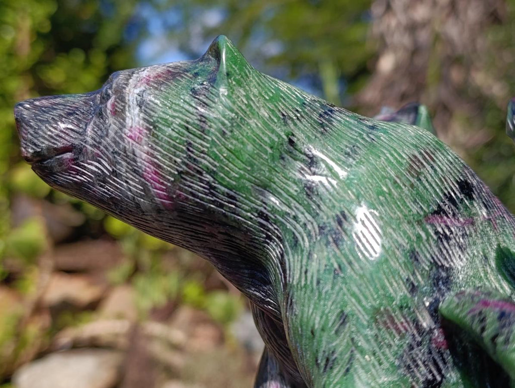 Polished Rare Hand Made Ruby Zoisite Mamma Bear and Cubs Carving x 1 From Tanzania