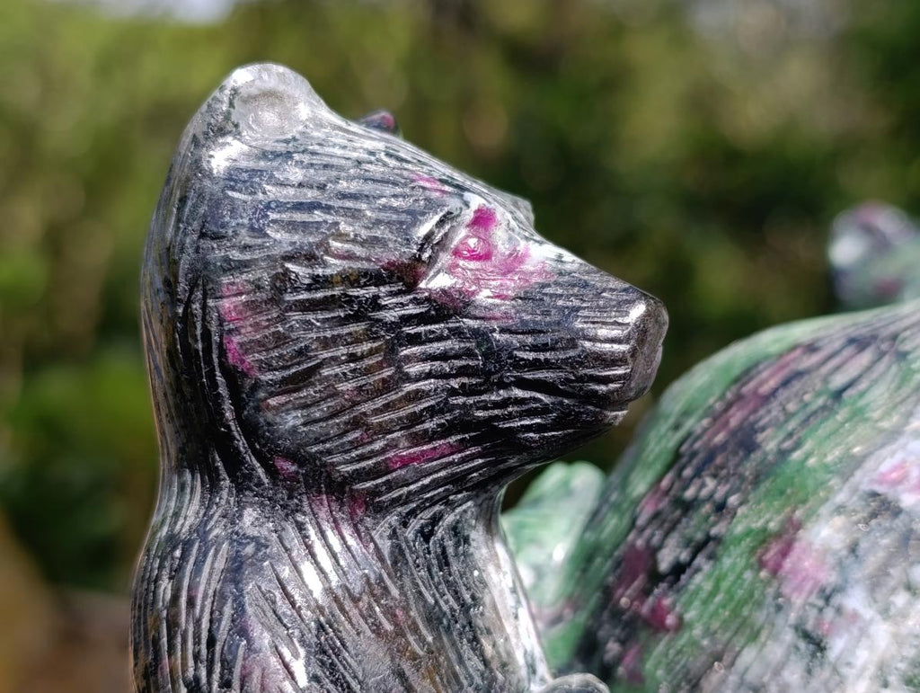 Polished Rare Hand Made Ruby Zoisite Mamma Bear and Cubs Carving x 1 From Tanzania