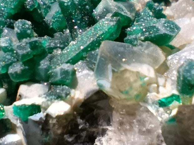 Natural XL Rare Dioptase and Drusy Dolomite Museum Specimen x 1 From Manamba Mine, Congo