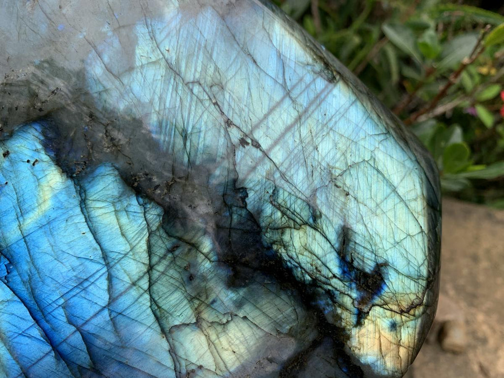Polished XL Blue Flash Labradorite Standing Free Form x 1 From Tulear, Madagascar
