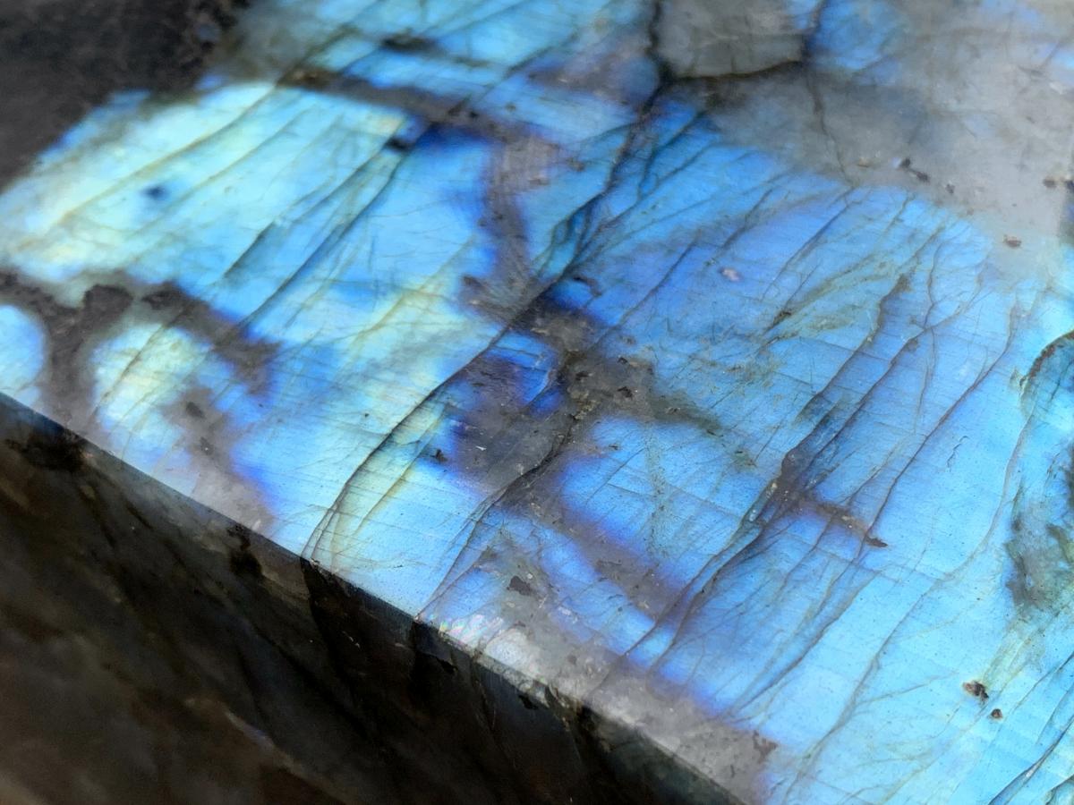 Polished XL Blue Flash Labradorite Standing Free Form x 1 From Tulear, Madagascar