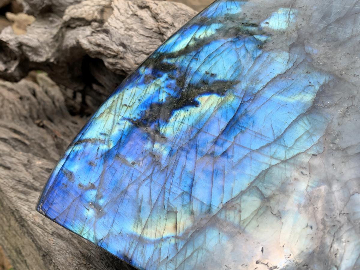 Polished XL Blue Flash Labradorite Standing Free Form x 1 From Tulear, Madagascar