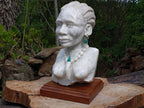 Hand Made XXL Traditional African Woman Bust White Marble Sculpture x 1 From Zimbabwe