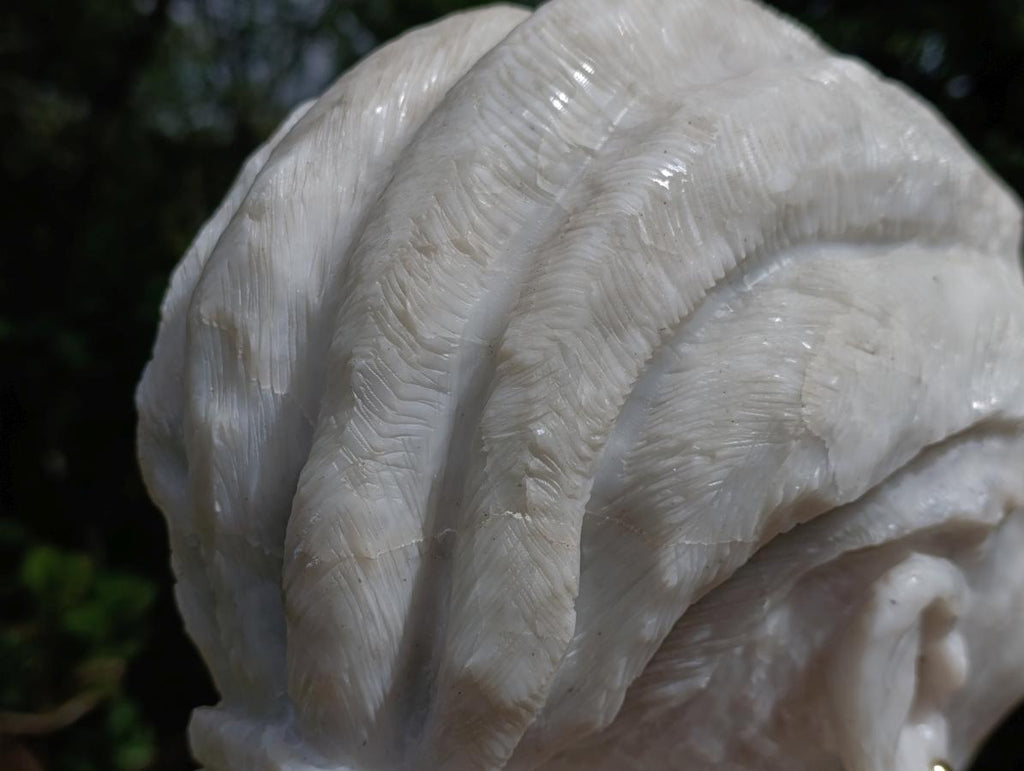 Hand Made XXL Traditional African Woman Bust White Marble Sculpture x 1 From Zimbabwe