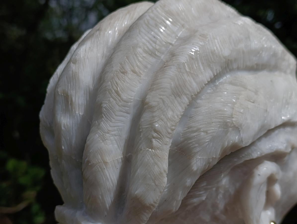 Hand Made XXL Traditional African Woman Bust White Marble Sculpture x 1 From Zimbabwe