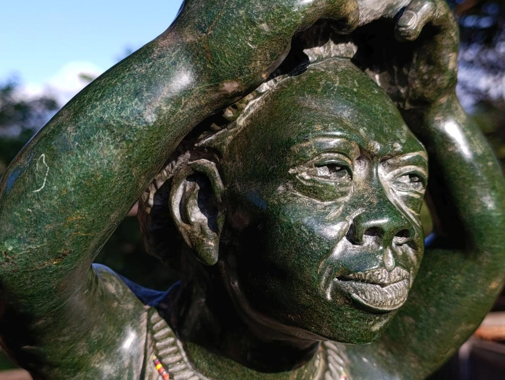 Hand Made XL Dancing Woman Verdite Bust Sculpture x 1 From Zimbabwe