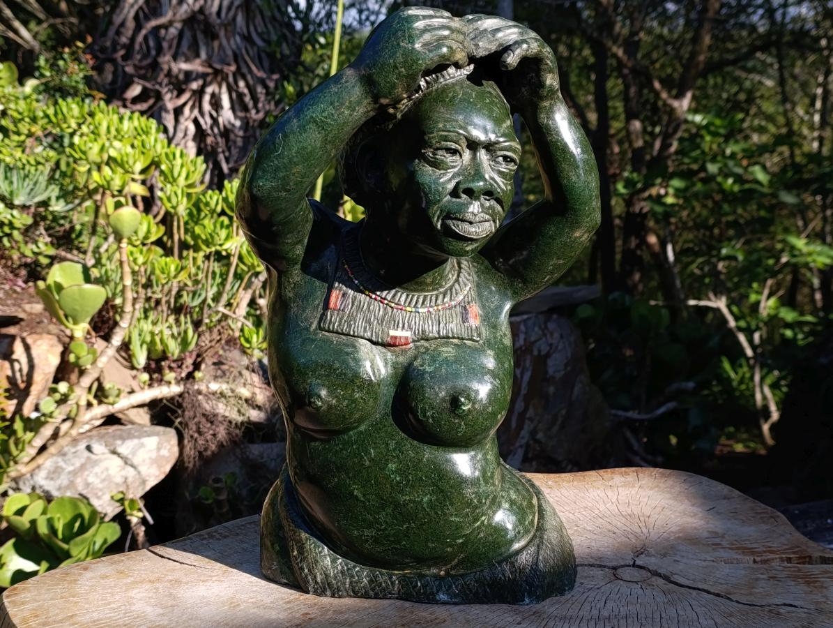 Hand Made XL Dancing Woman Verdite Bust Sculpture x 1 From Zimbabwe