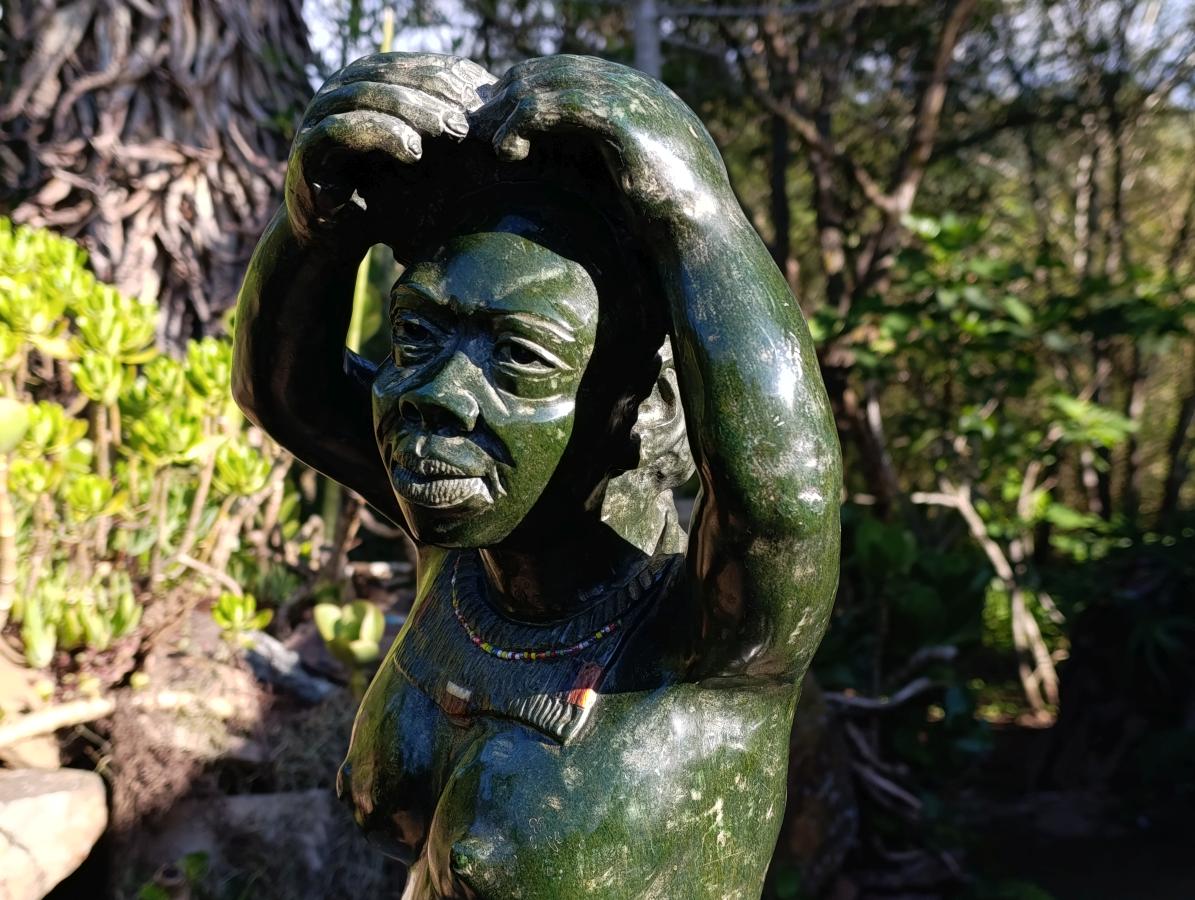Hand Made XL Dancing Woman Verdite Bust Sculpture x 1 From Zimbabwe
