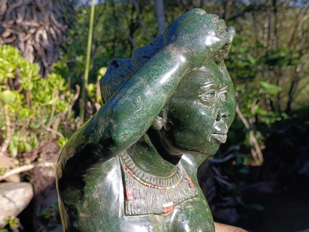 Hand Made XL Dancing Woman Verdite Bust Sculpture x 1 From Zimbabwe