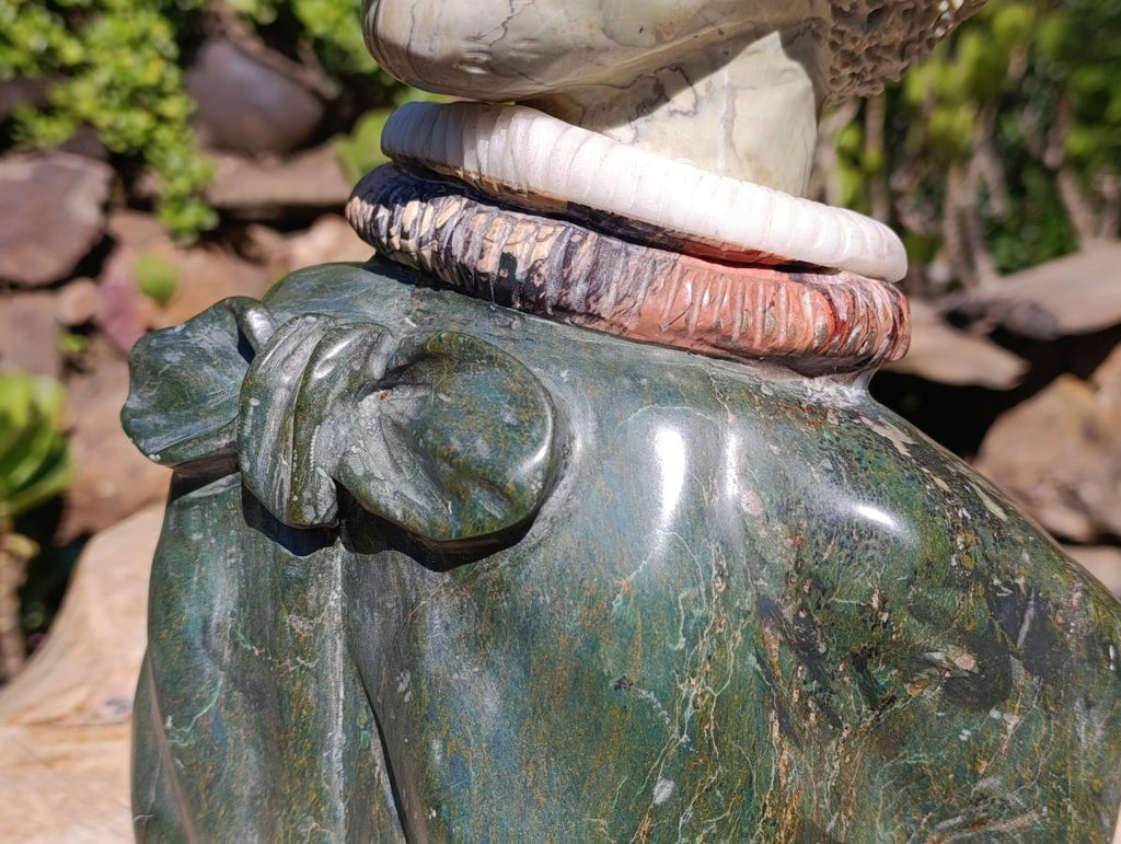 Hand Carved Verdite and African Butter Jade Royal African Woman Bust Sculpture x 1 From Southern Africa