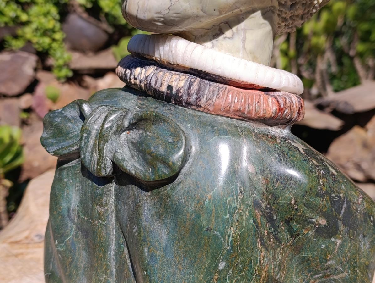 Hand Carved Verdite and African Butter Jade Royal African Woman Bust Sculpture x 1 From Southern Africa