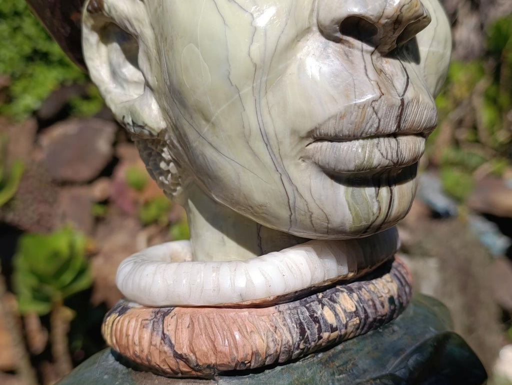 Hand Carved Verdite and African Butter Jade Royal African Woman Bust Sculpture x 1 From Southern Africa