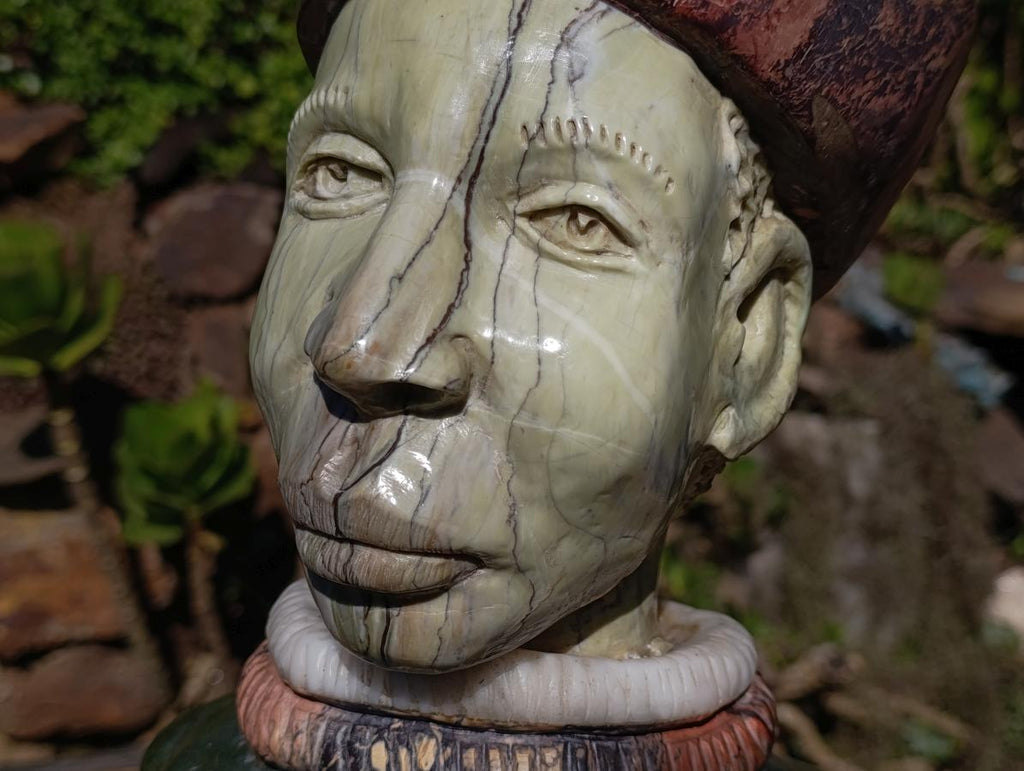 Hand Carved Verdite and African Butter Jade Royal African Woman Bust Sculpture x 1 From Southern Africa