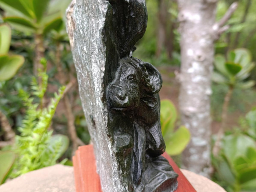 Hand Carved Scenic Buffalo Under a Tree, Verdite Plate Sculpture x 1 From Zimbabwe