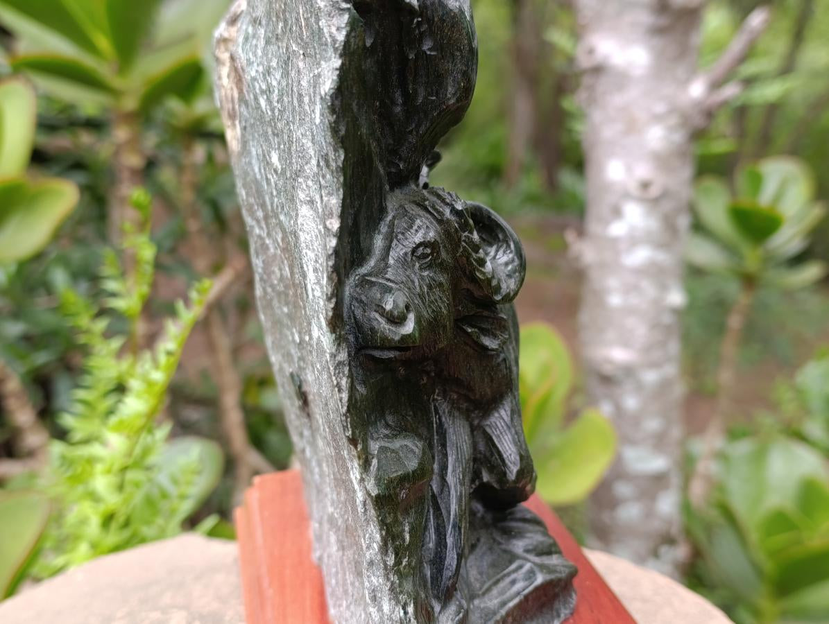 Hand Carved Scenic Buffalo Under a Tree, Verdite Plate Sculpture x 1 From Zimbabwe