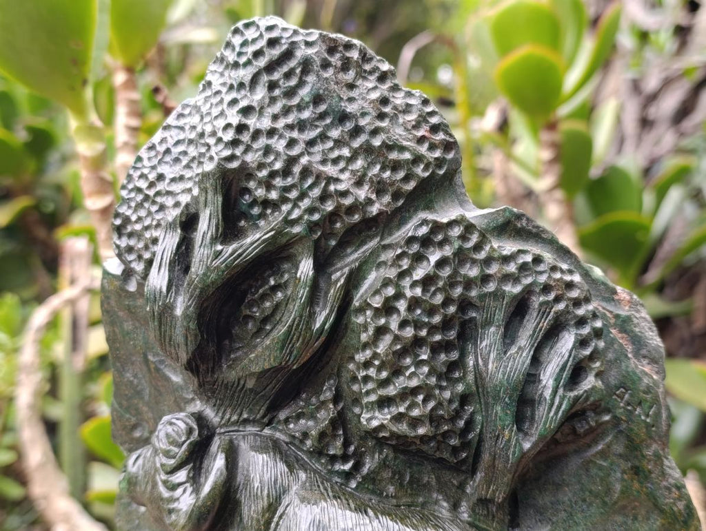 Hand Carved Scenic Buffalo Under a Tree, Verdite Plate Sculpture x 1 From Zimbabwe