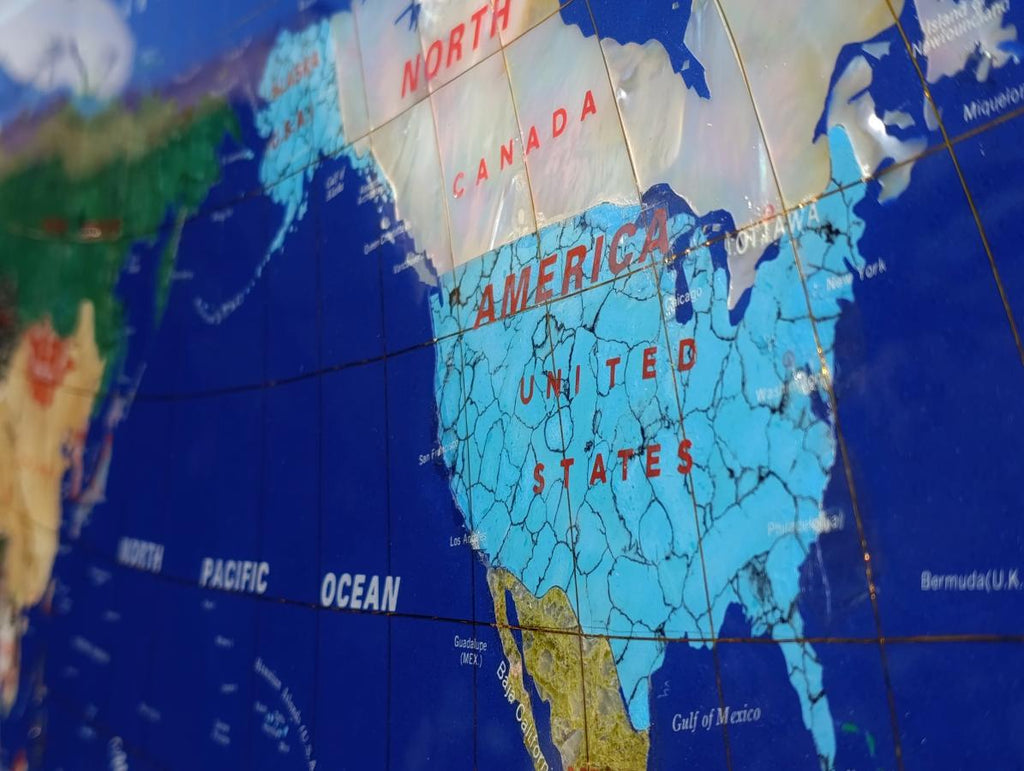 Hand Made Vintage Lapis Lazuli World Map With Time Zone Clocks x 1 From China