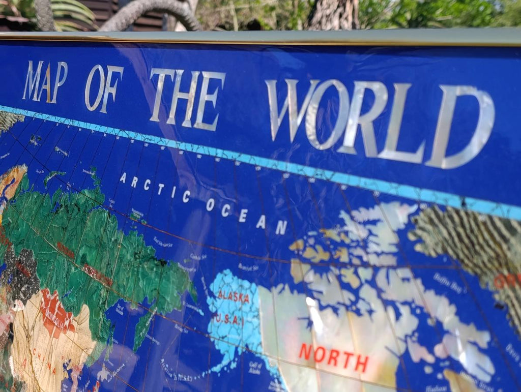 Hand Made Vintage Lapis Lazuli World Map With Time Zone Clocks x 1 From China