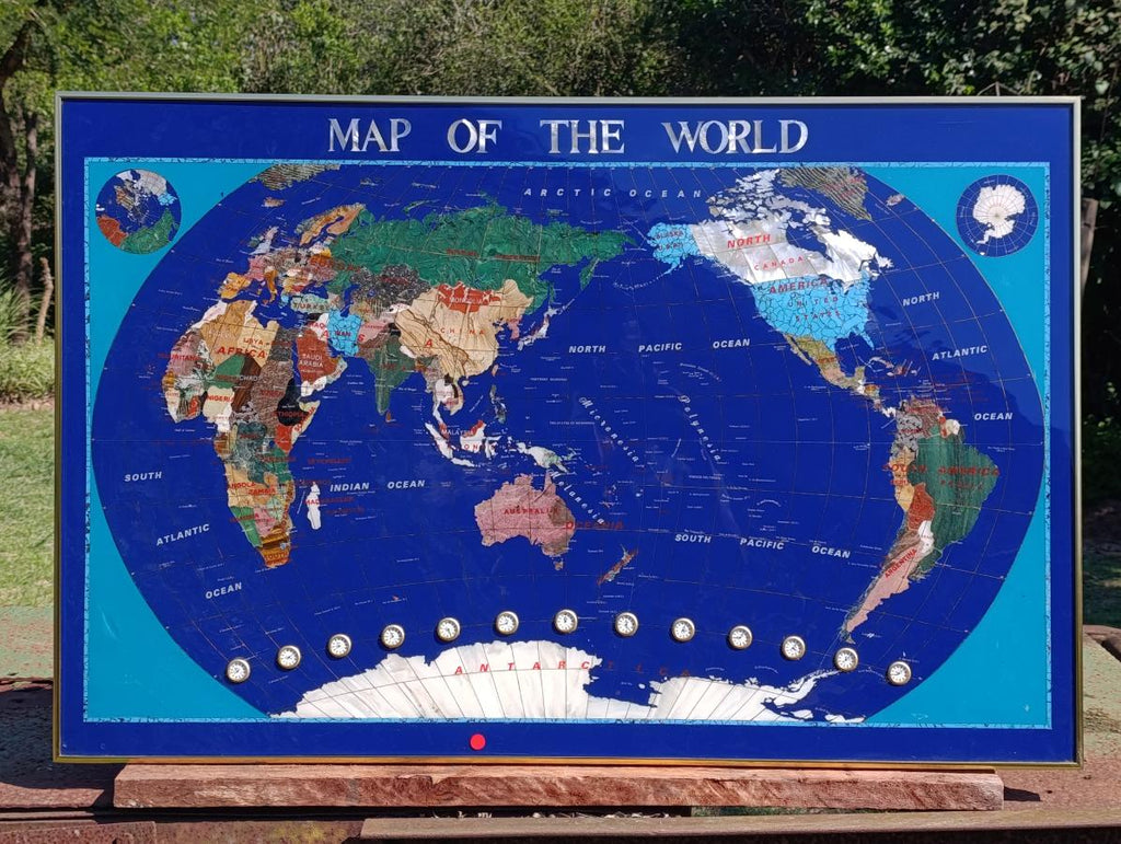 Hand Made Vintage Lapis Lazuli World Map With Time Zone Clocks x 1 From China