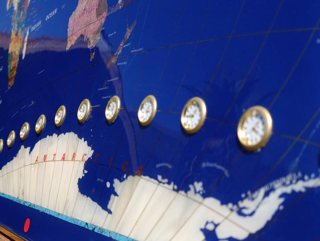Hand Made Vintage Lapis Lazuli World Map With Time Zone Clocks x 1 From China