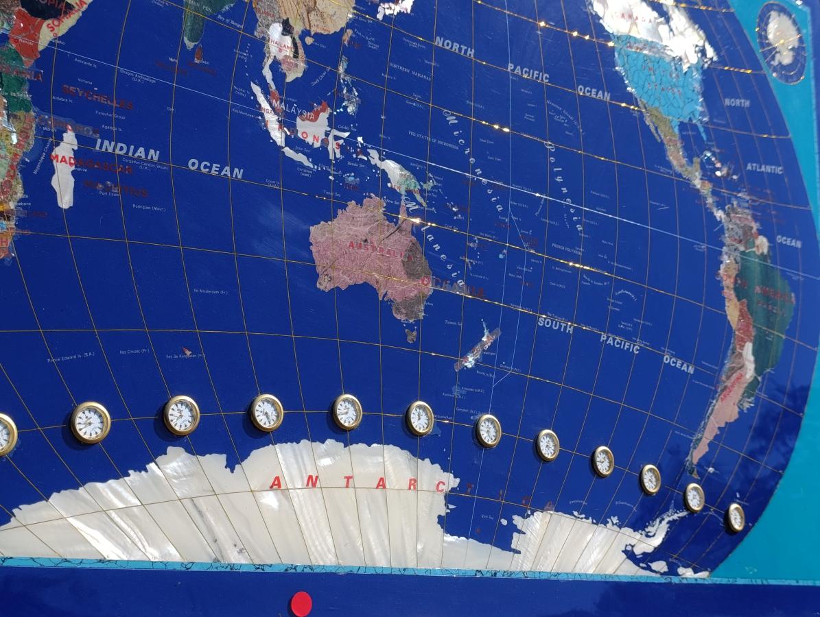 Hand Made Vintage Lapis Lazuli World Map With Time Zone Clocks x 1 From China