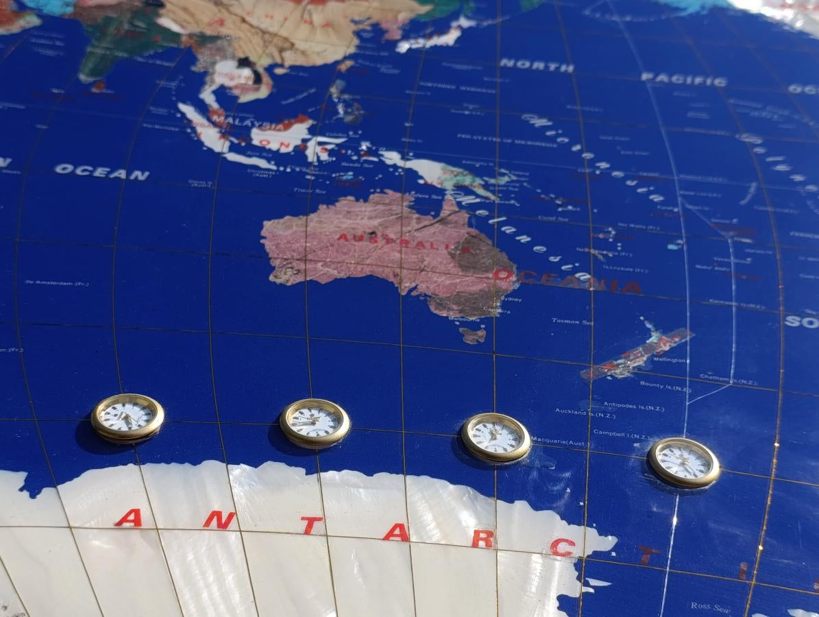 Hand Made Vintage Lapis Lazuli World Map With Time Zone Clocks x 1 From China