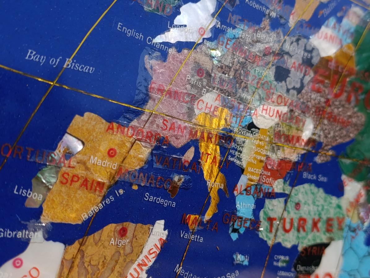 Hand Made Vintage Lapis Lazuli World Map With Time Zone Clocks x 1 From China