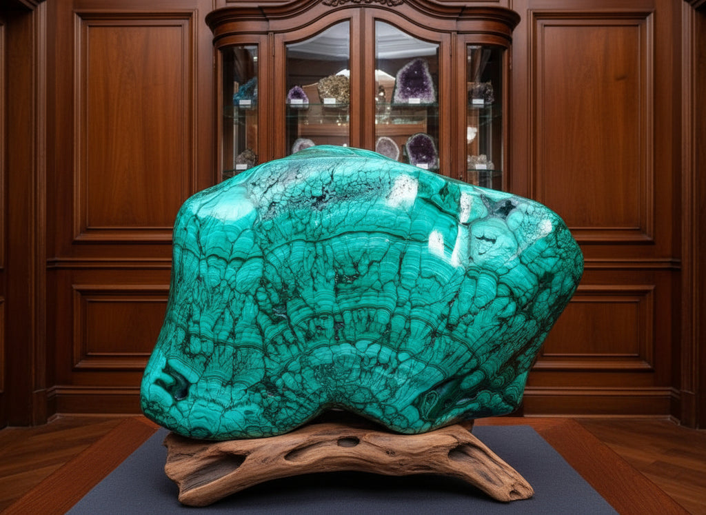 Polished XL 75 kg Flower Banded Malachite Specimen x 1 From Congo