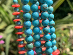 Hand Made Red Bamboo Coral and Turquoise Necklace x 1 From Mexico
