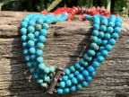 Hand Made Red Bamboo Coral and Turquoise Necklace x 1 From Mexico