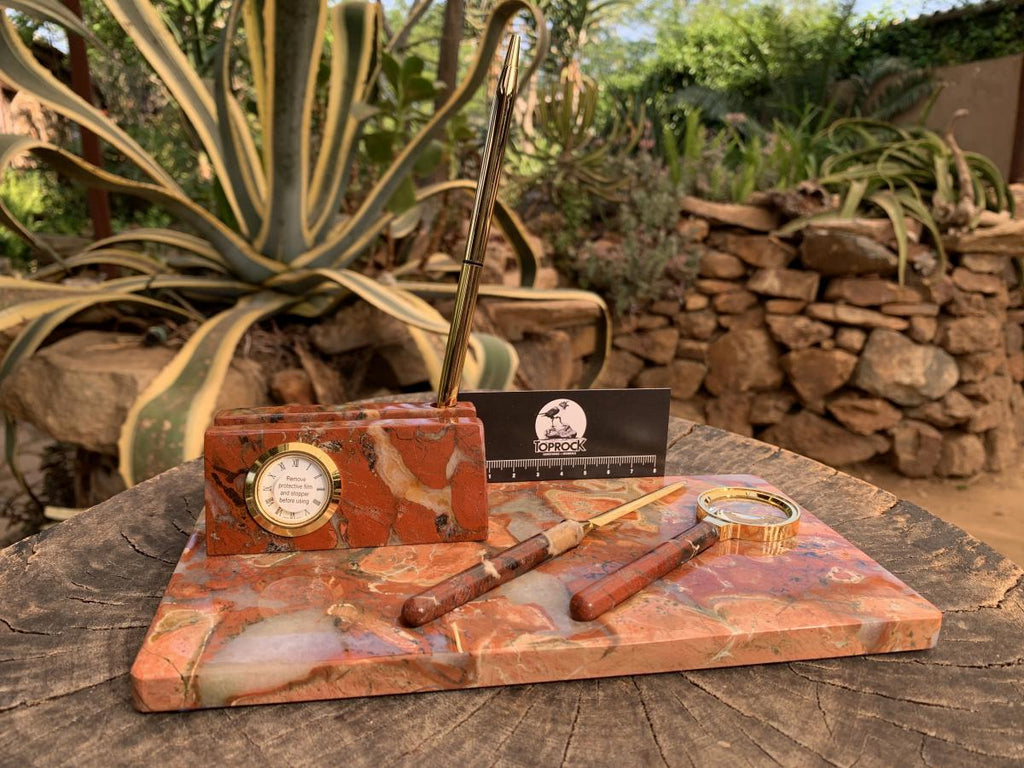 Hand Made Vintage Brecciated Jasper Office or Desk Set x 1 From Northern Cape, South Africa