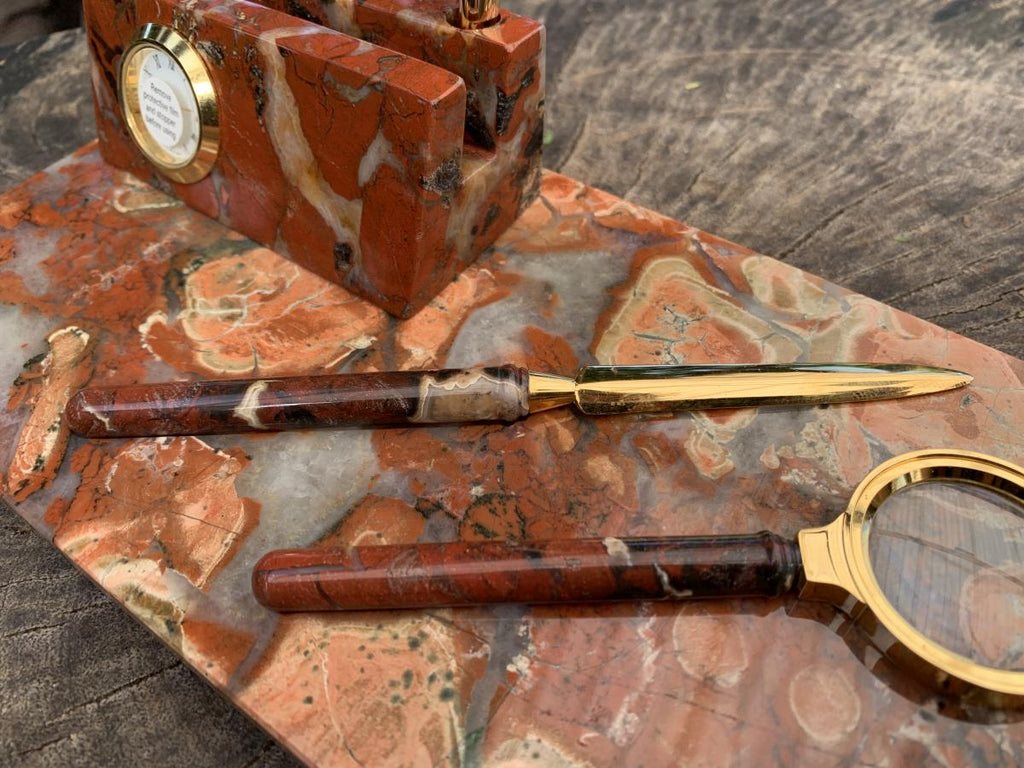 Hand Made Vintage Brecciated Jasper Office or Desk Set x 1 From Northern Cape, South Africa