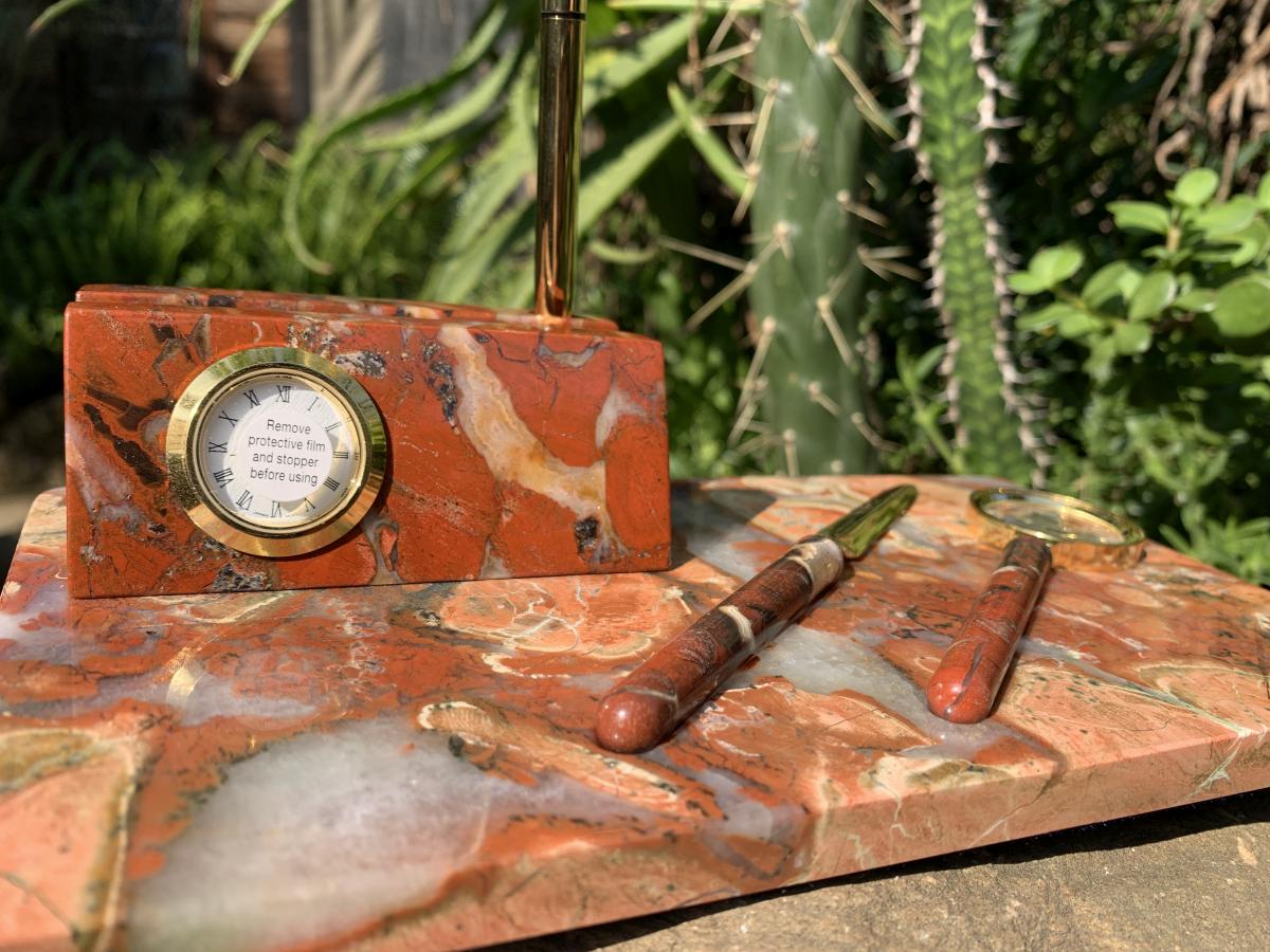 Hand Made Vintage Brecciated Jasper Office or Desk Set x 1 From Northern Cape, South Africa