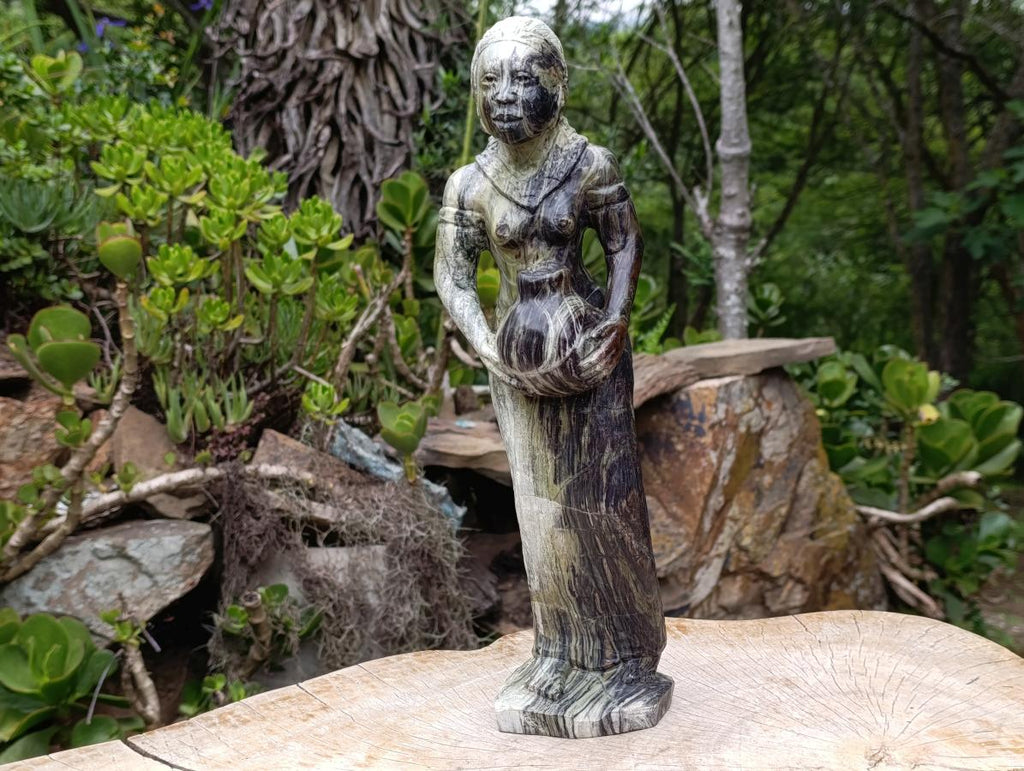 Carved African Butter Jade Traditional Lady Carrying Water Sculpture x1 From South Africa