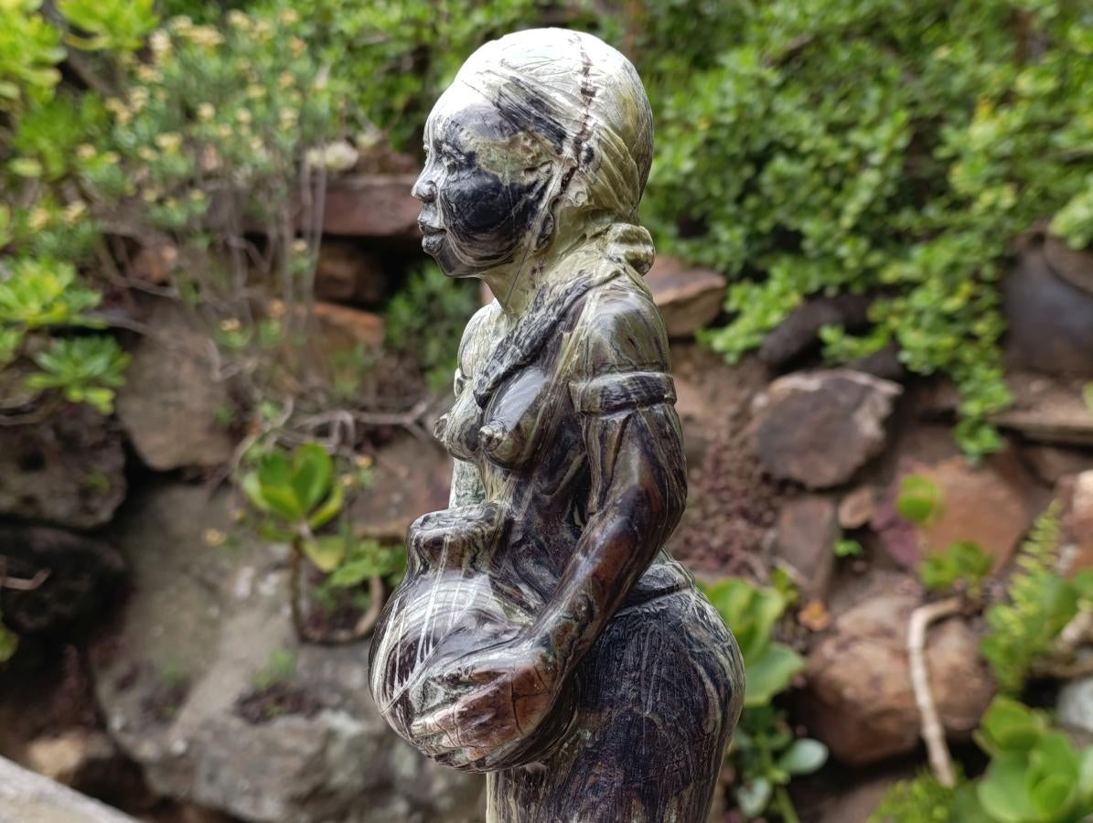 Carved African Butter Jade Traditional Lady Carrying Water Sculpture x1 From South Africa