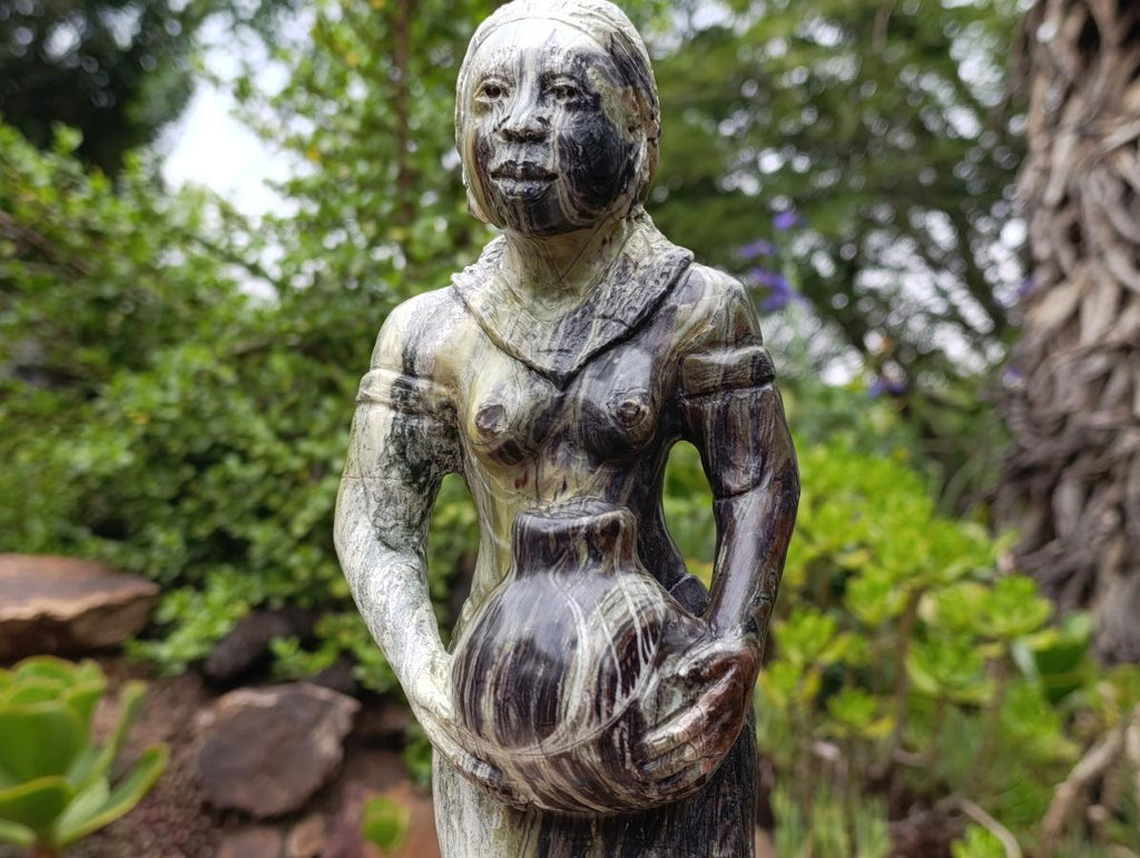 Carved African Butter Jade Traditional Lady Carrying Water Sculpture x1 From South Africa