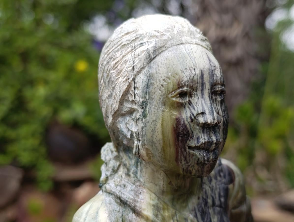 Carved African Butter Jade Traditional Lady Carrying Water Sculpture x1 From South Africa