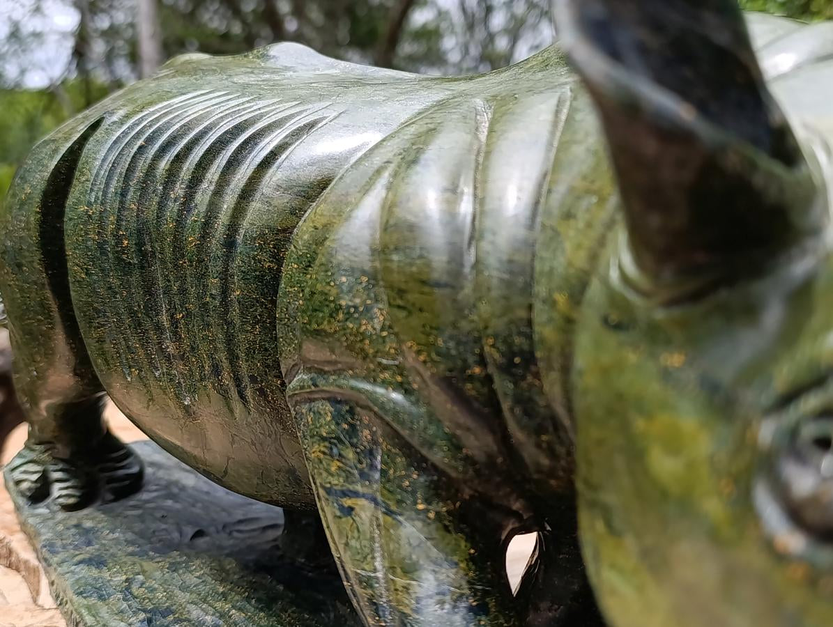 Carved XL Green Verdite Rhino Carving x 1 From Zimbabwe