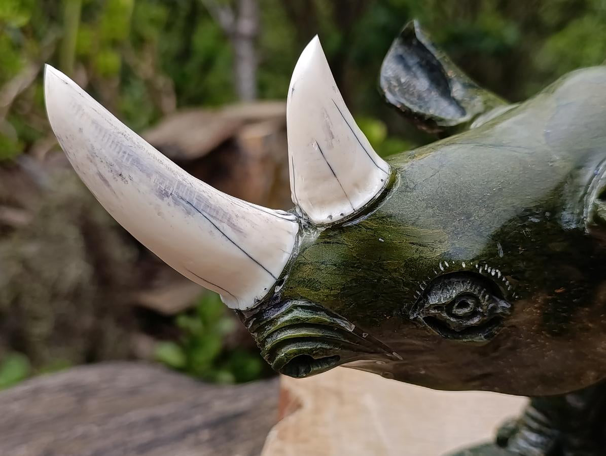 Carved XL Green Verdite Rhino Carving x 1 From Zimbabwe