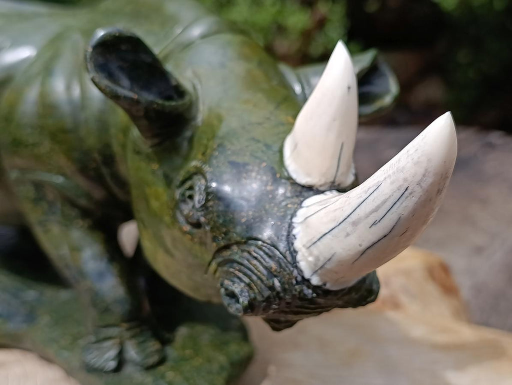 Carved XL Green Verdite Rhino Carving x 1 From Zimbabwe