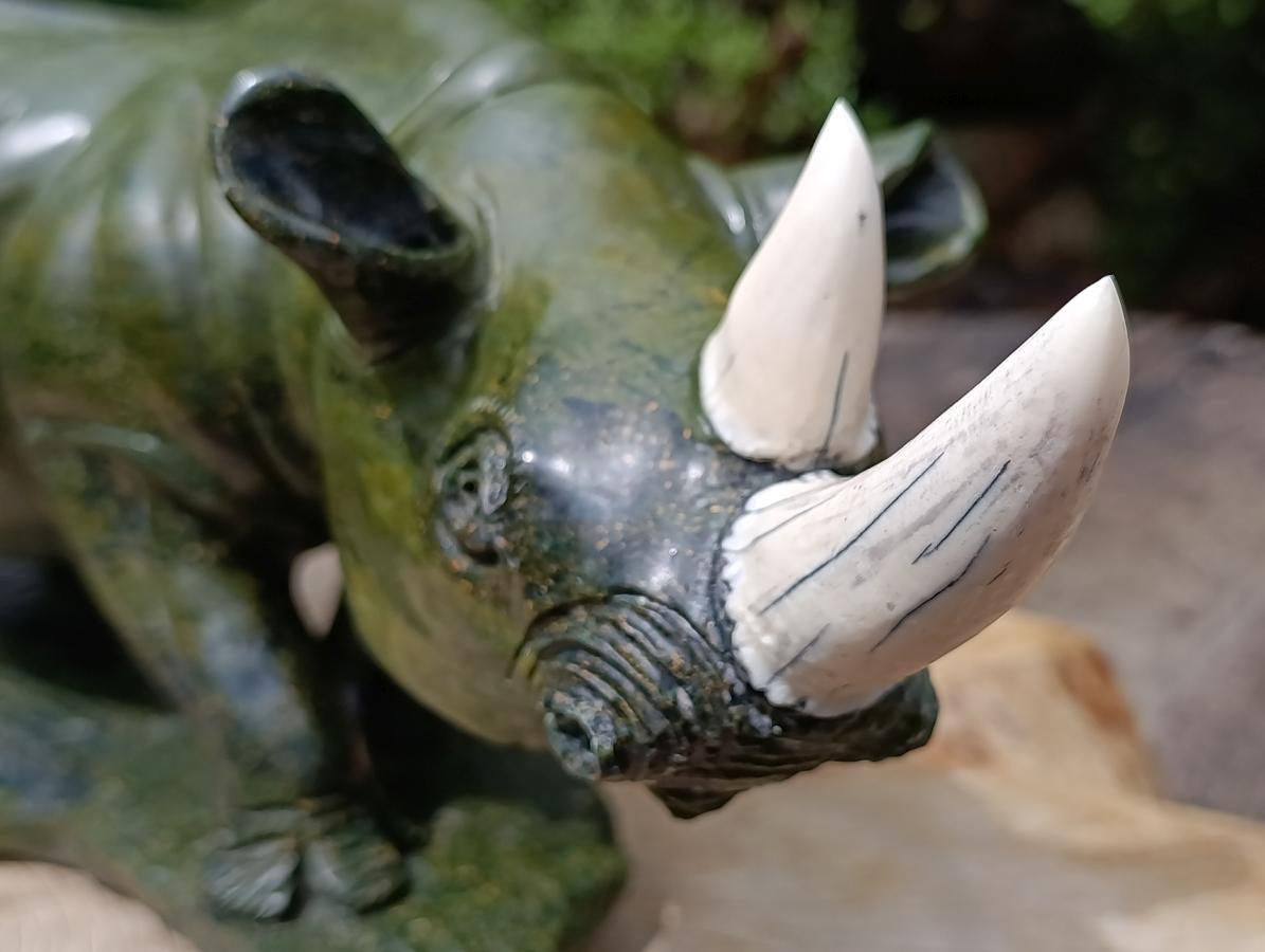 Carved XL Green Verdite Rhino Carving x 1 From Zimbabwe