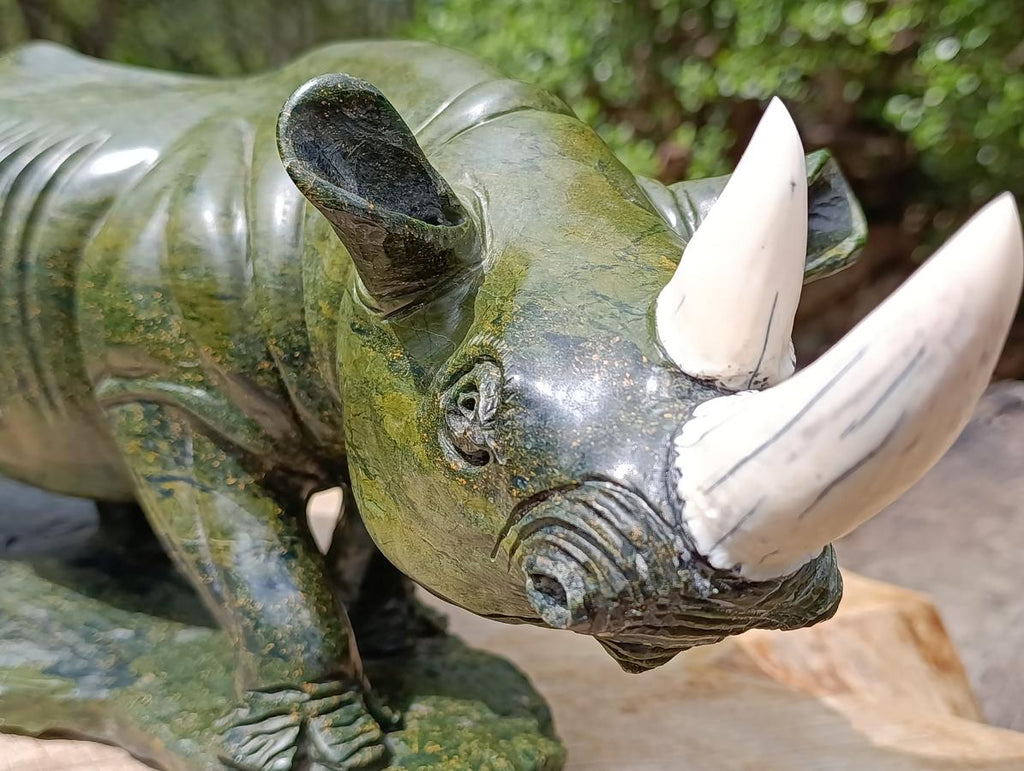 Carved XL Green Verdite Rhino Carving x 1 From Zimbabwe