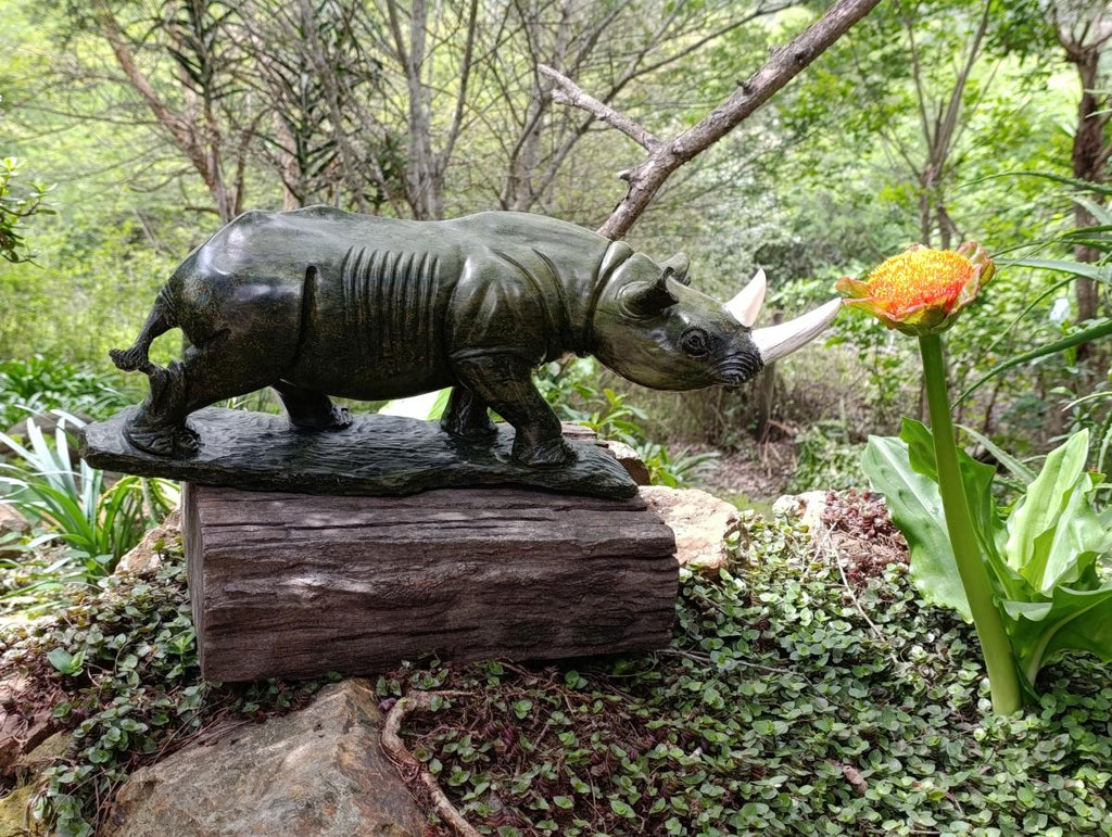 Carved XL Green Verdite Rhino Carving x 1 From Zimbabwe