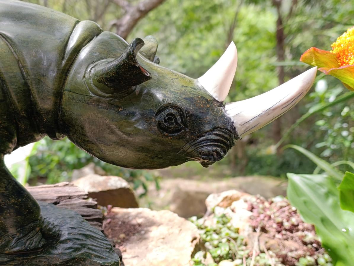 Carved XL Green Verdite Rhino Carving x 1 From Zimbabwe