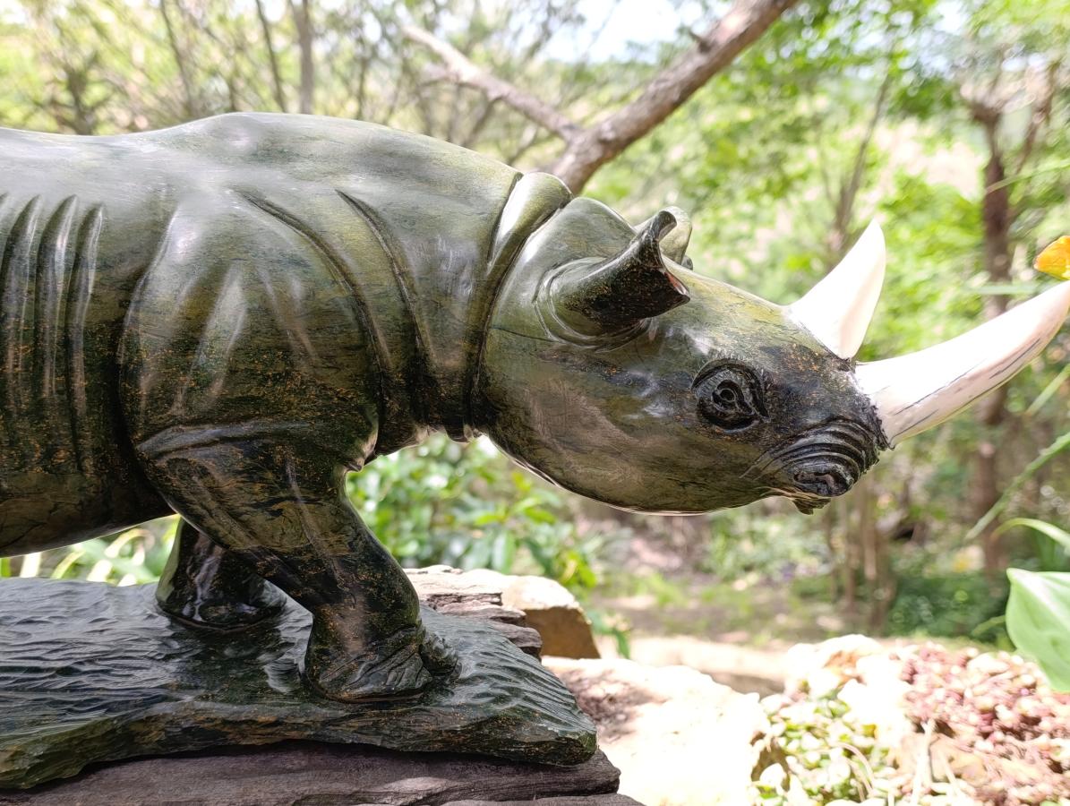 Carved XL Green Verdite Rhino Carving x 1 From Zimbabwe