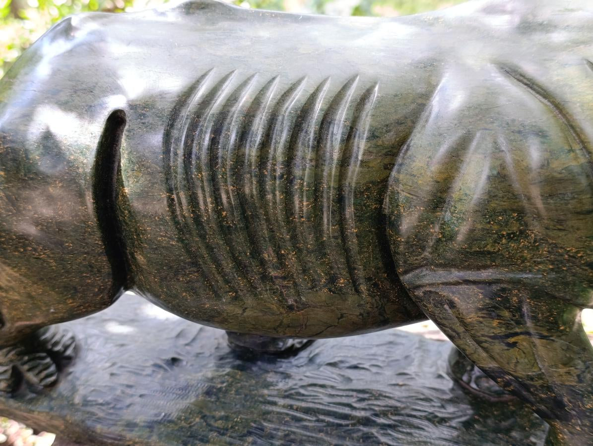 Carved XL Green Verdite Rhino Carving x 1 From Zimbabwe